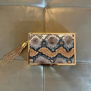 Gold + snakeskin box clutch bag